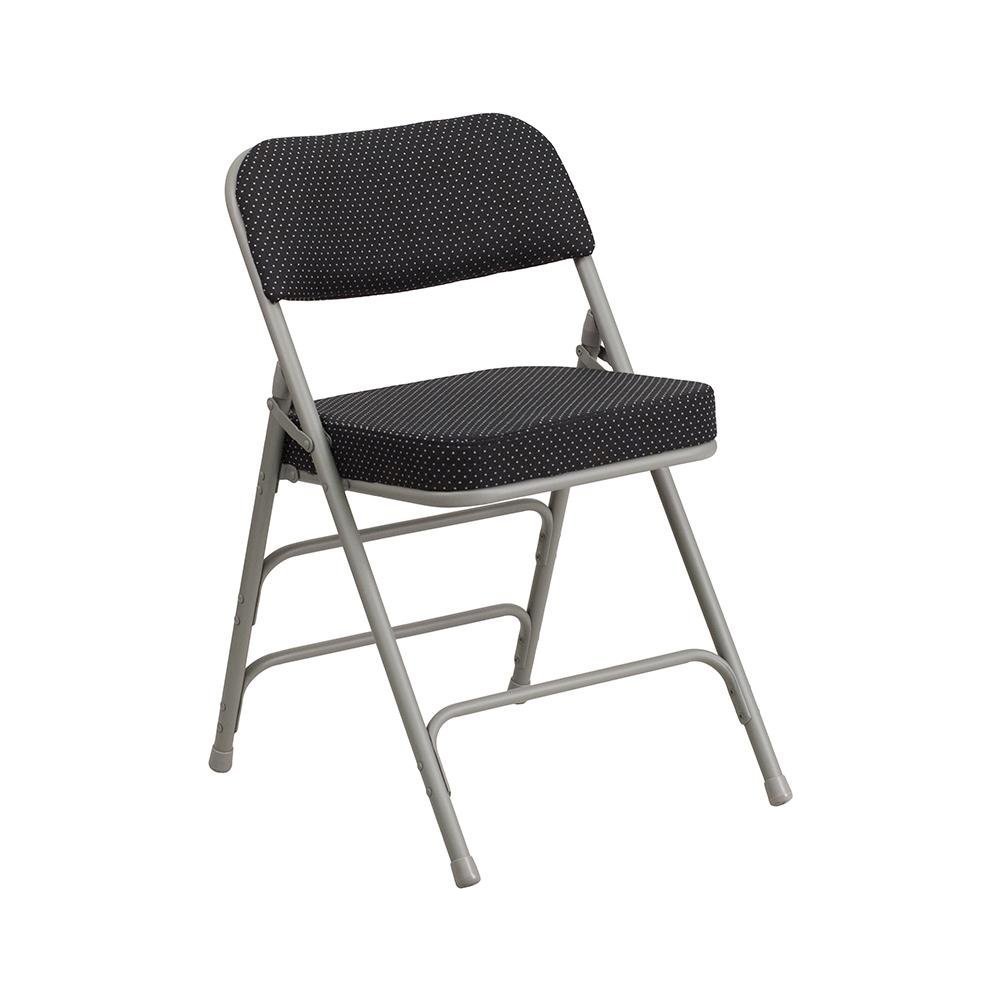 Triple Braced & Double Hinged Black Pin-Dot Fabric Metal Folding Chair pack of 4. Picture 1