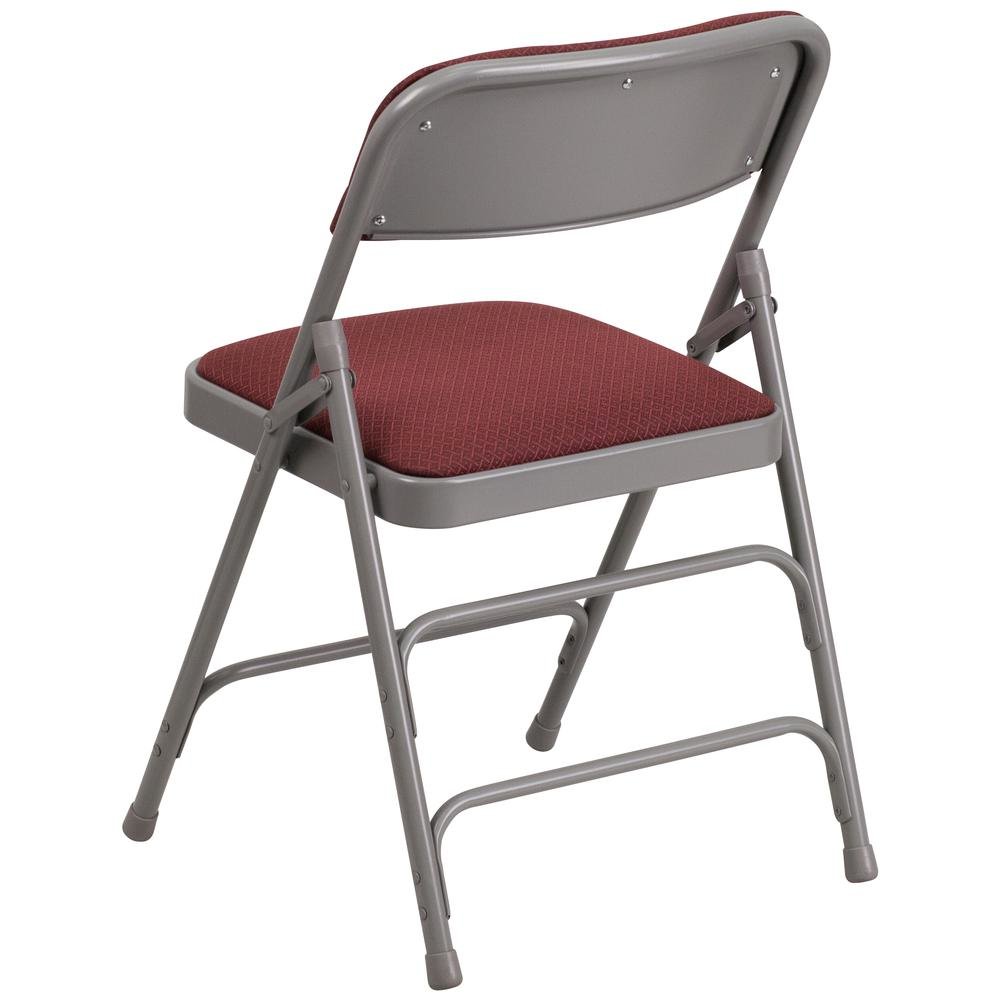 HERCULES Series Curved Triple Braced & Double Hinged Burgundy Patterned Fabric Metal Folding Chair. Picture 2