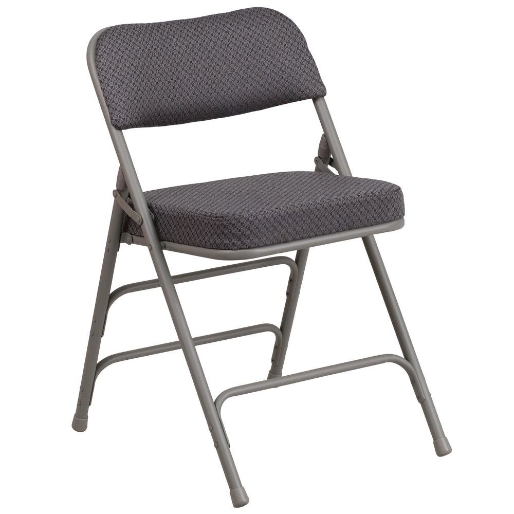 HERCULES Series Premium Curved Triple Braced & Double Hinged - Gray Fabric Metal Folding Chair. Picture 1