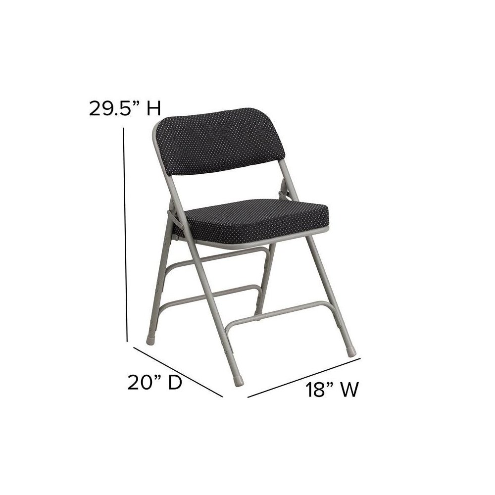 Triple Braced & Double Hinged Black Pin-Dot Fabric Metal Folding Chair pack of 4. Picture 3