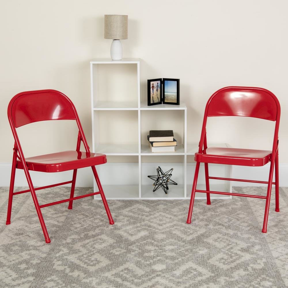 HERCULES Series Double Braced Red Metal Folding Chair. Picture 2