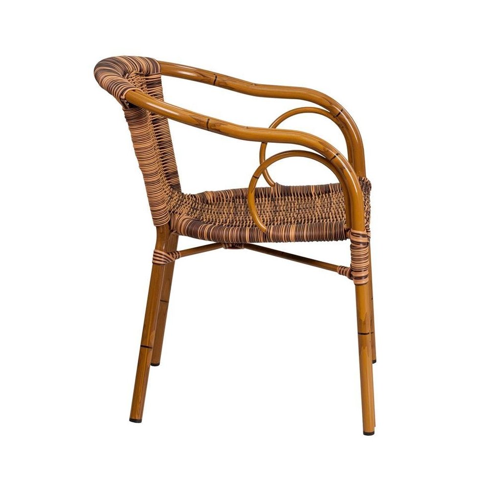 Burning Brown Rattan Patio Chair-Dark Red Bamboo-Aluminum Frame pack of 3. Picture 3