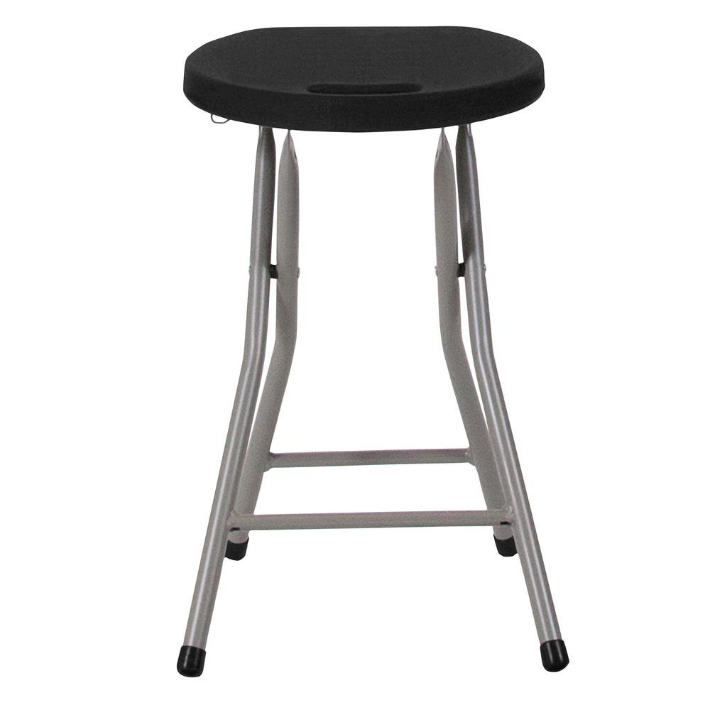 Foldable Stool with Black Plastic Seat and Titanium Gray Frame. Picture 5