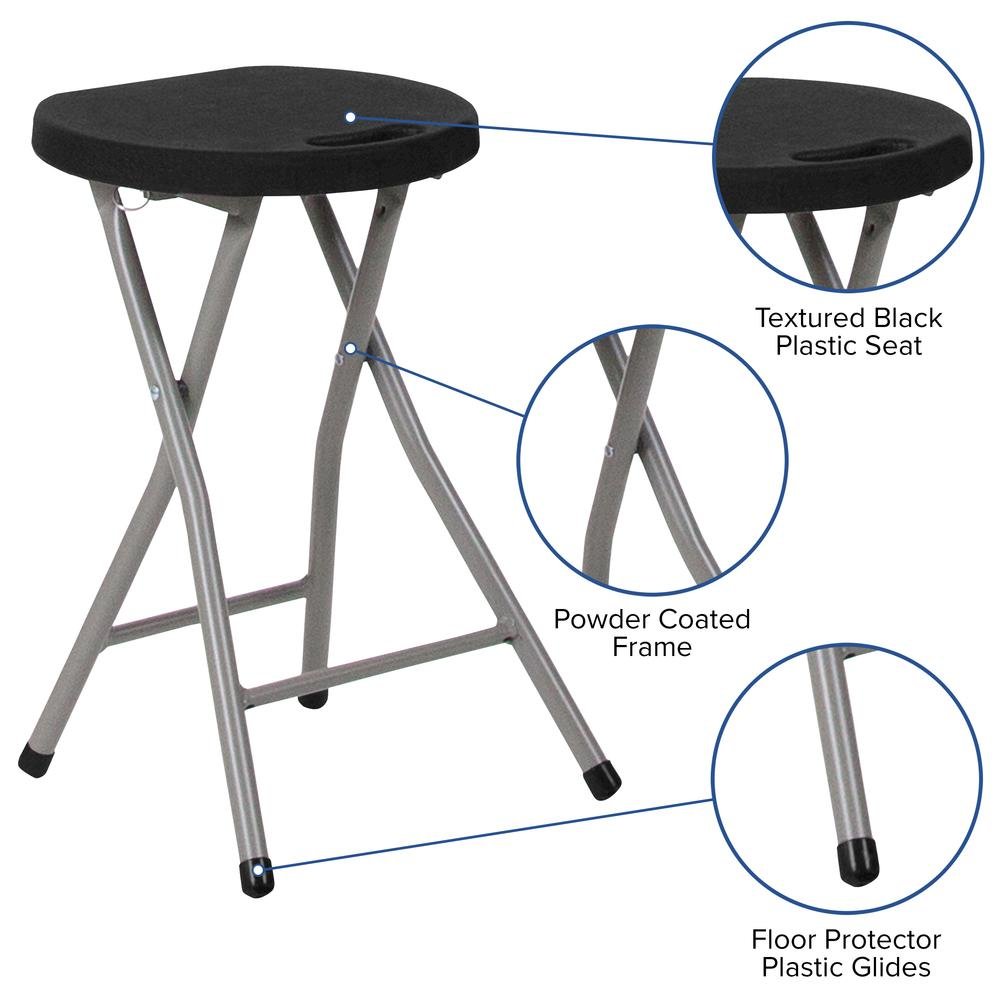 Foldable Stool with Black Plastic Seat and Titanium Gray Frame. Picture 3