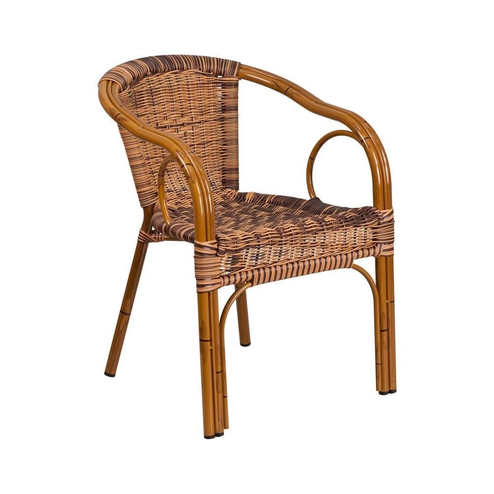 Burning Brown Rattan Patio Chair-Dark Red Bamboo-Aluminum Frame pack of 3. Picture 1