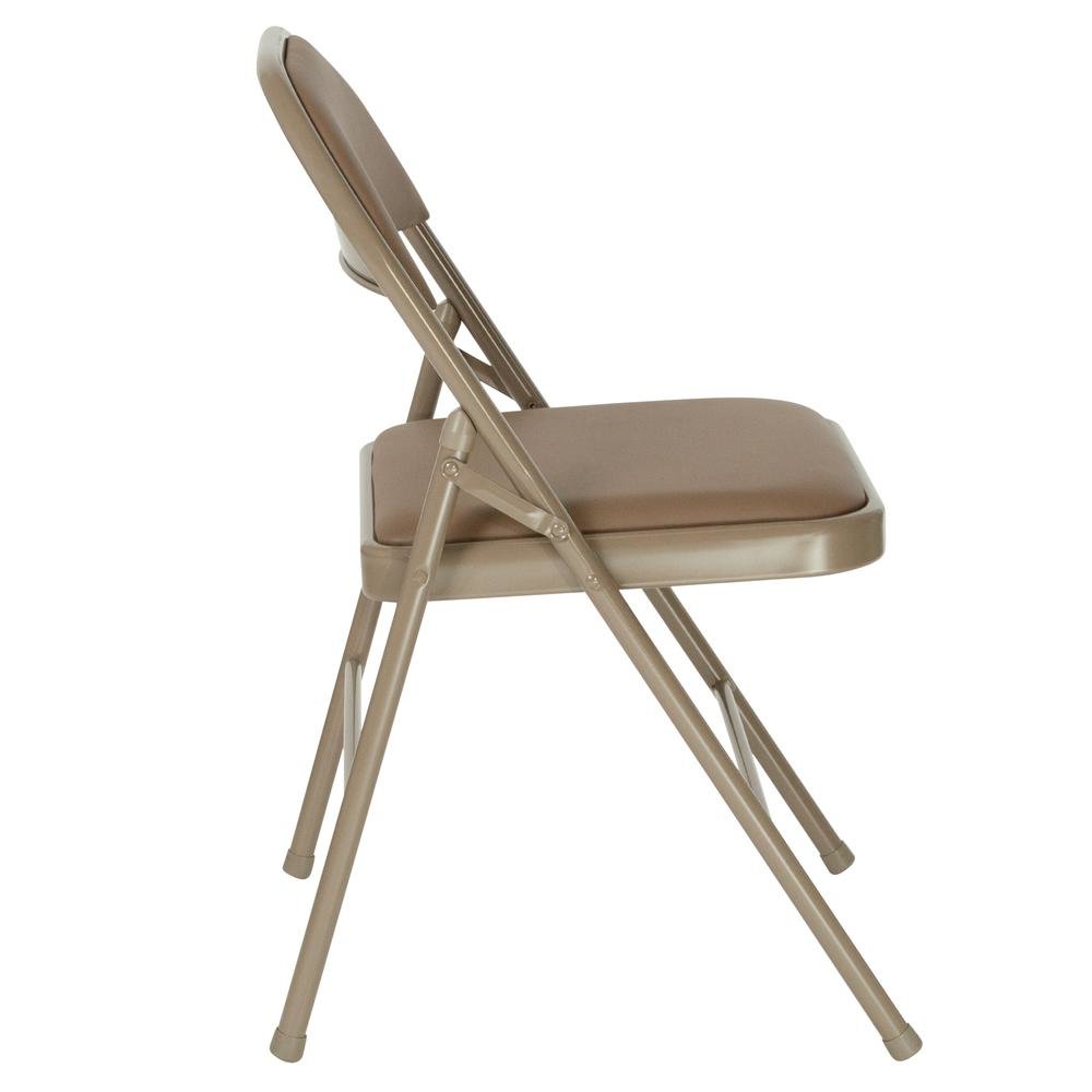 HERCULES Series Double Braced Beige Vinyl Folding Chair. Picture 3