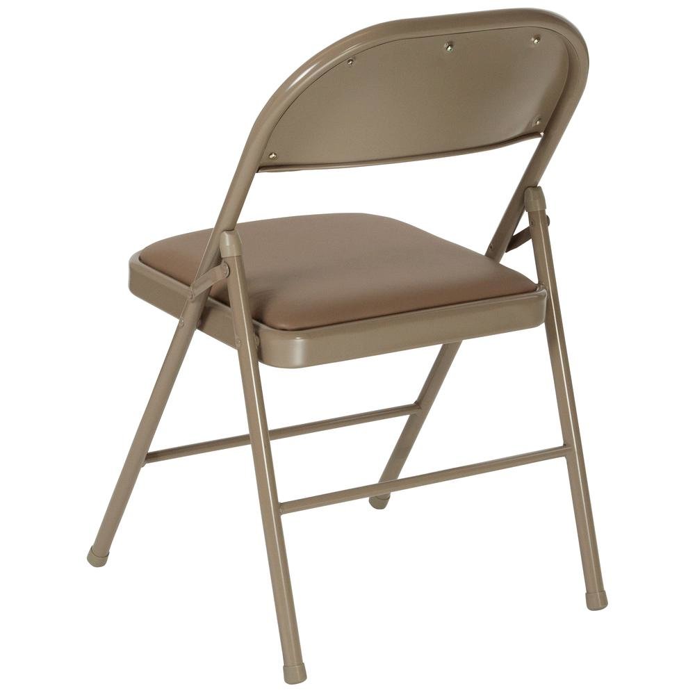 HERCULES Series Double Braced Beige Vinyl Folding Chair. Picture 4