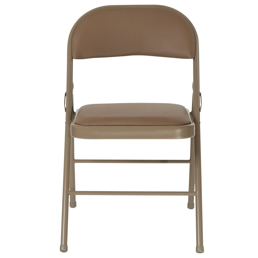 HERCULES Series Double Braced Beige Vinyl Folding Chair. Picture 5