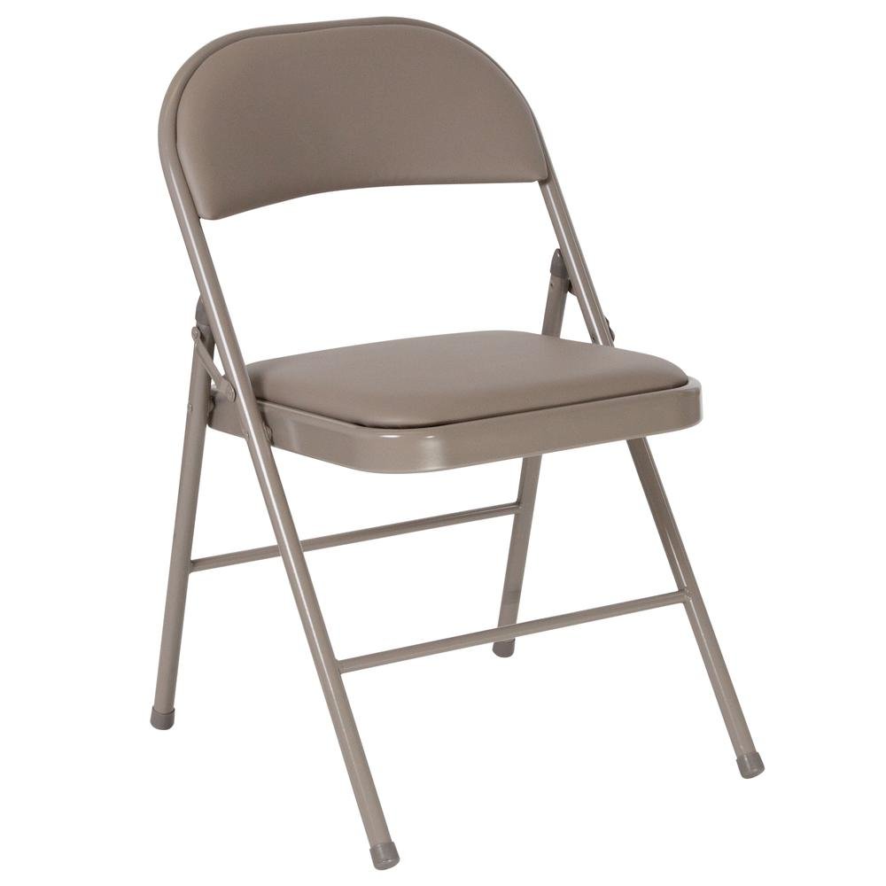 HERCULES Series Double Braced Gray Vinyl Folding Chair. Picture 1