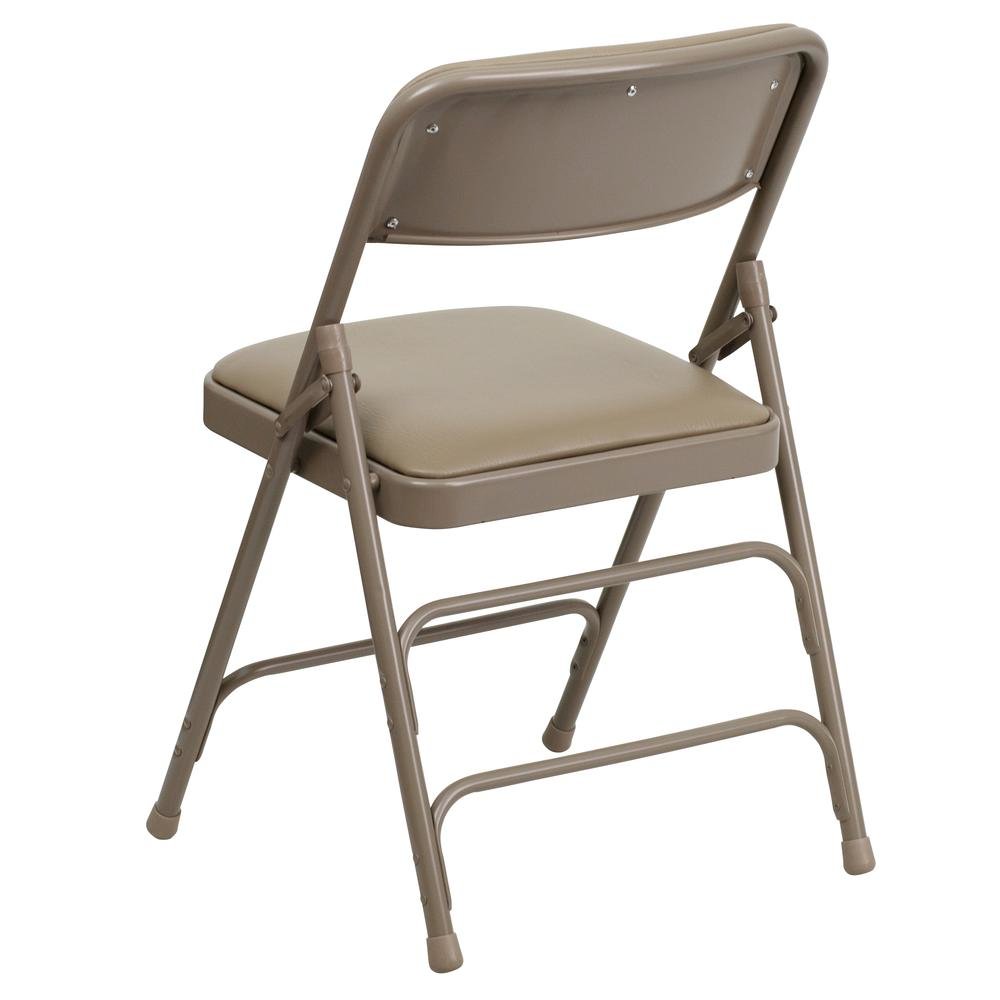 HERCULES Series Curved Triple Braced & Double Hinged Beige Vinyl Metal Folding Chair. Picture 4