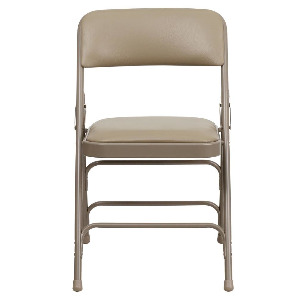 HERCULES Series Curved Triple Braced & Double Hinged Beige Vinyl Metal Folding Chair. Picture 5