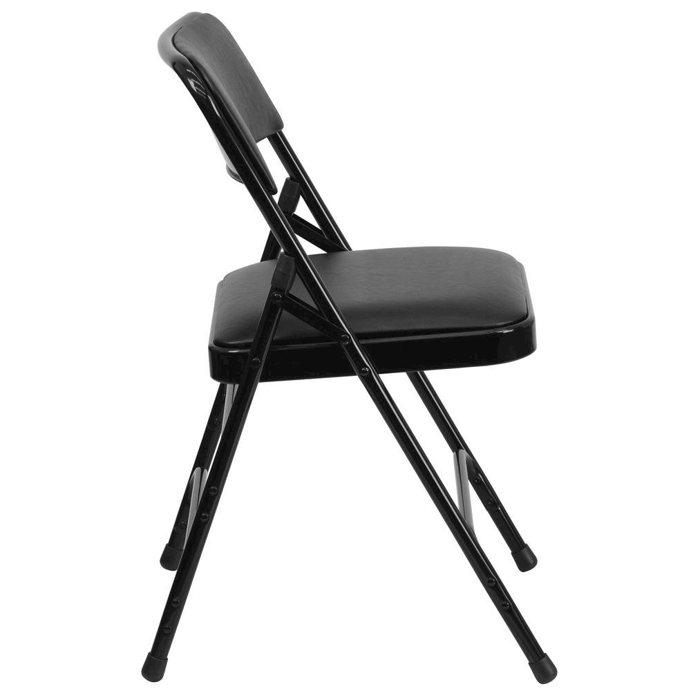 HERCULES Series Curved Triple Braced & Double Hinged Black Vinyl Metal Folding Chair. Picture 3