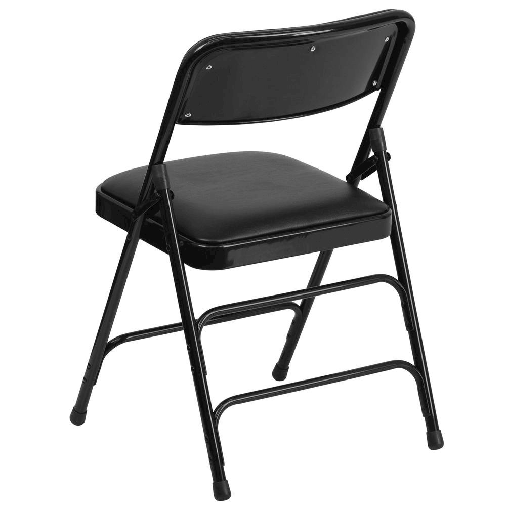 HERCULES Series Curved Triple Braced & Double Hinged Black Vinyl Metal Folding Chair. Picture 4
