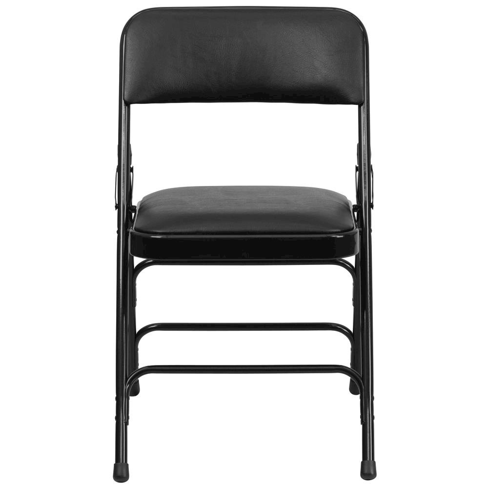 HERCULES Series Curved Triple Braced & Double Hinged Black Vinyl Metal Folding Chair. Picture 5