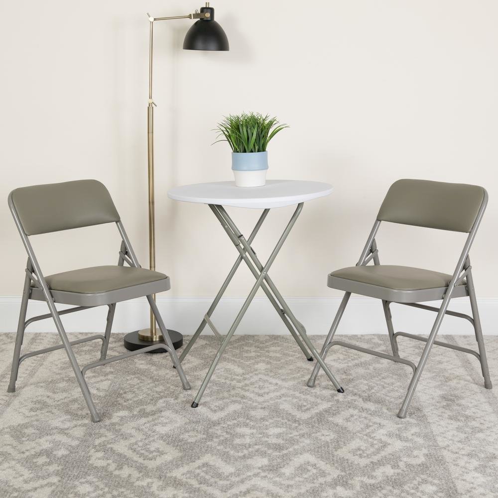 HERCULES Series Curved Triple Braced & Double Hinged Gray Vinyl Metal Folding Chair. Picture 2