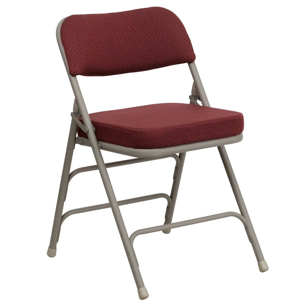 HERCULES Series Premium Curved Triple Braced & Double Hinged Burgundy Fabric Metal Folding Chair. Picture 1