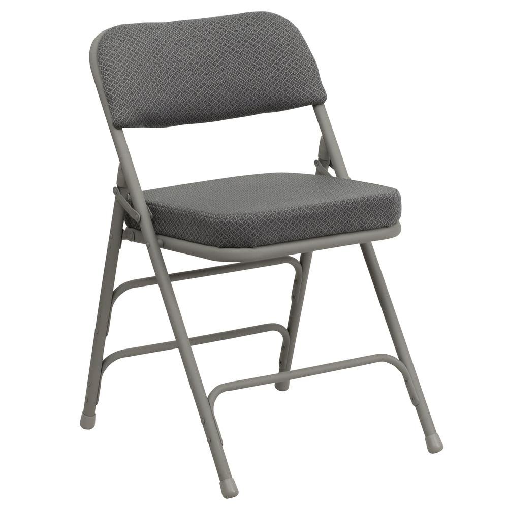 HERCULES Series Premium Curved Triple Braced & Double Hinged Gray Fabric Metal Folding Chair. Picture 1