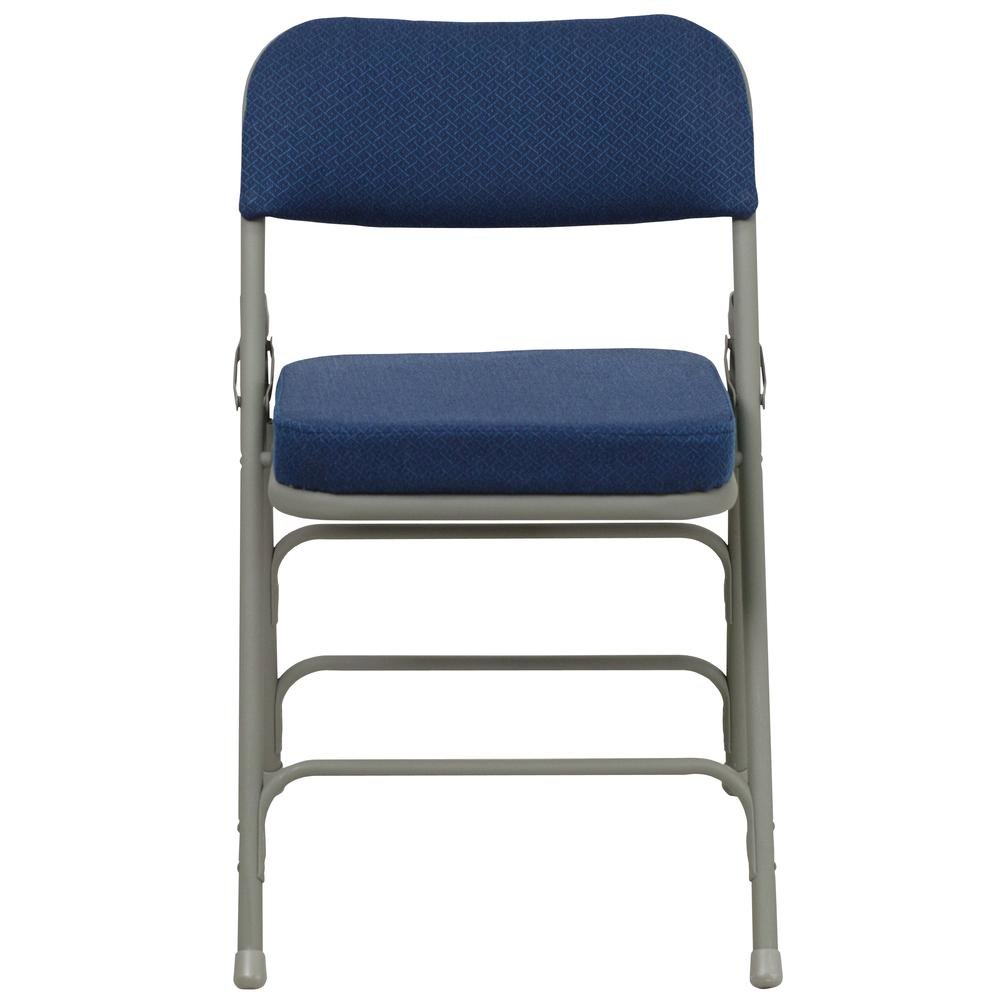 HERCULES Series Premium Curved Triple Braced & Double Hinged Navy Fabric Metal Folding Chair. Picture 5