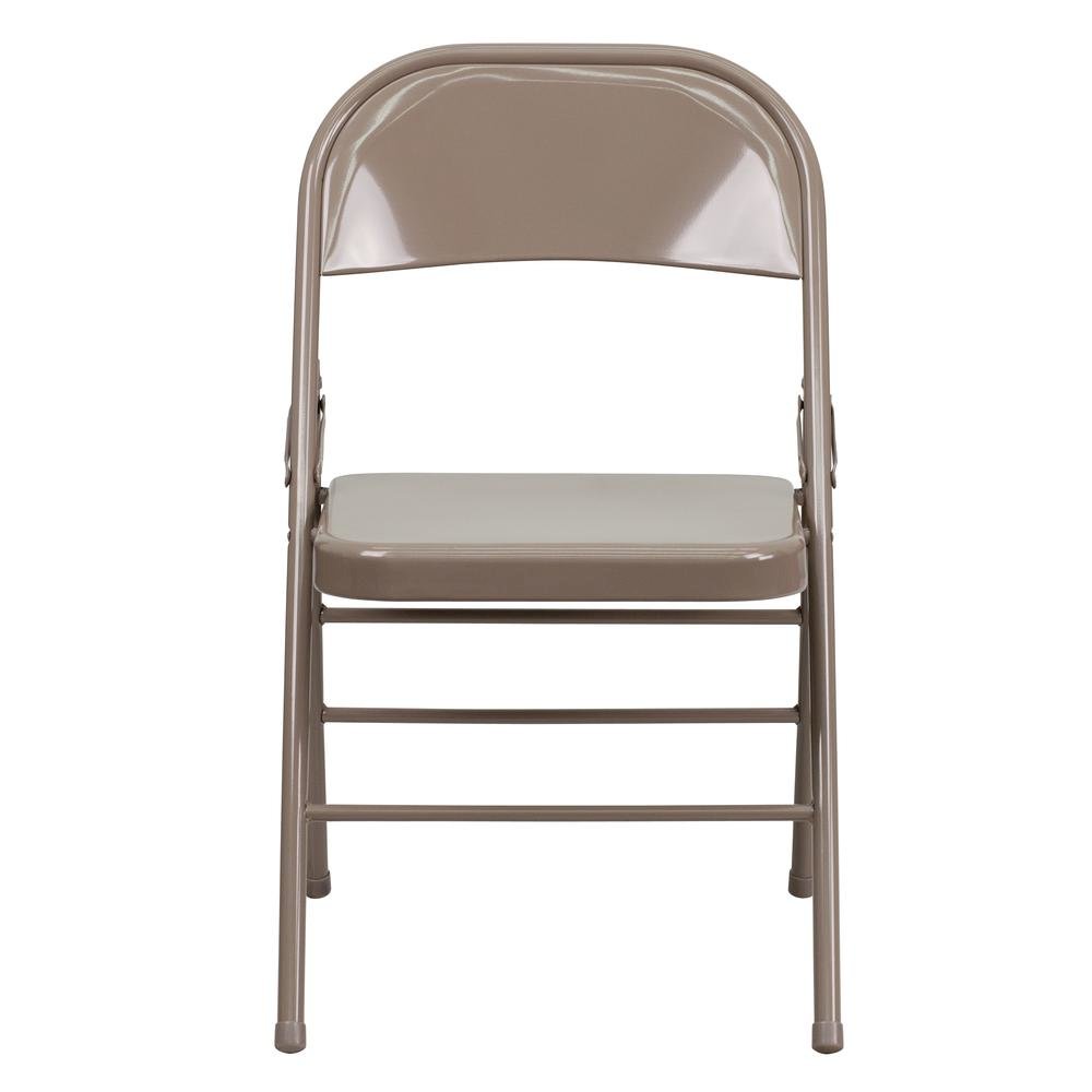 HERCULES Series Triple Braced & Double Hinged Beige Metal Folding Chair. Picture 5