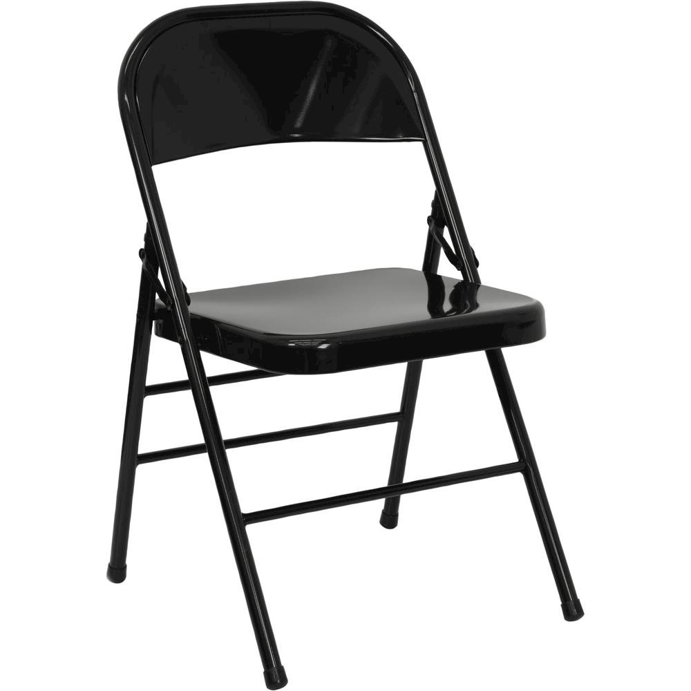 HERCULES Series Triple Braced & Double Hinged Black Metal Folding Chair. Picture 1