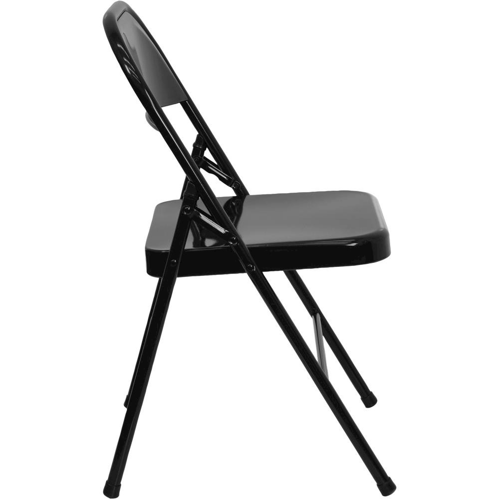 HERCULES Series Triple Braced & Double Hinged Black Metal Folding Chair. Picture 3