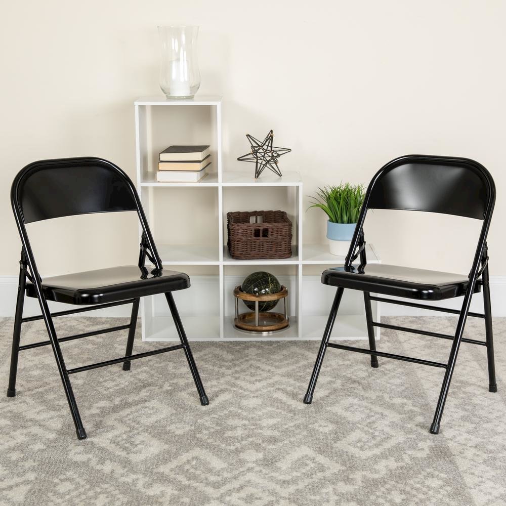 HERCULES Series Triple Braced & Double Hinged Black Metal Folding Chair. Picture 2