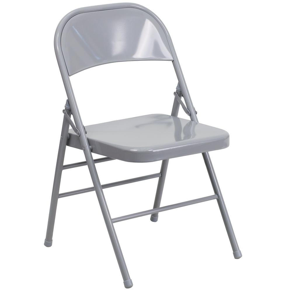 HERCULES Series Triple Braced & Double Hinged Gray Metal Folding Chair. Picture 1