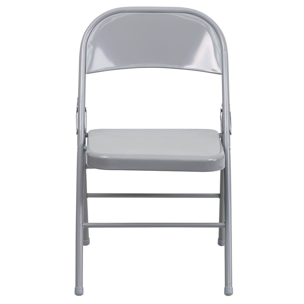 HERCULES Series Triple Braced & Double Hinged Gray Metal Folding Chair. Picture 5