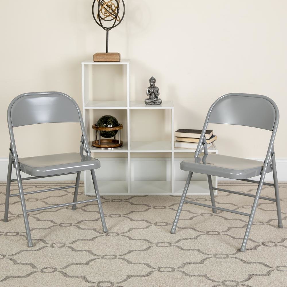 HERCULES Series Triple Braced & Double Hinged Gray Metal Folding Chair. Picture 2