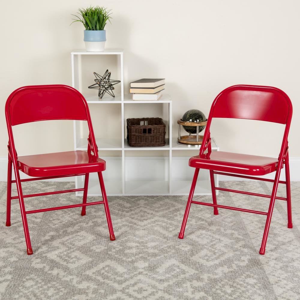 HERCULES Series Triple Braced & Double Hinged Red Metal Folding Chair. Picture 2