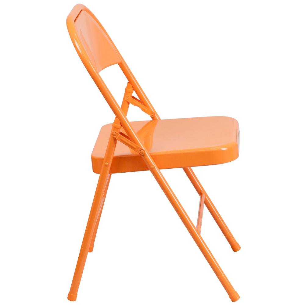HERCULES COLORBURST Series Orange Marmalade Triple Braced & Double Hinged Metal Folding Chair. Picture 3