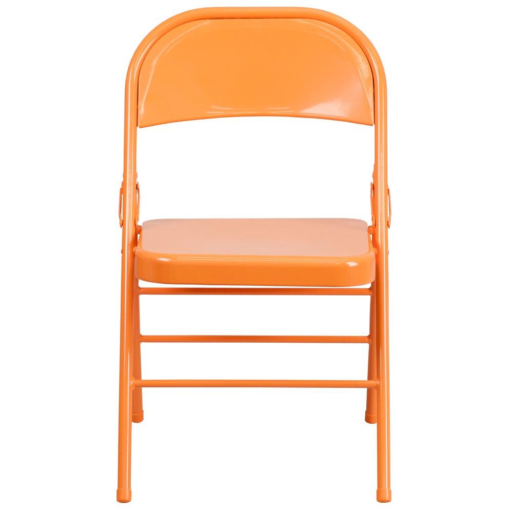 HERCULES COLORBURST Series Orange Marmalade Triple Braced & Double Hinged Metal Folding Chair. Picture 5