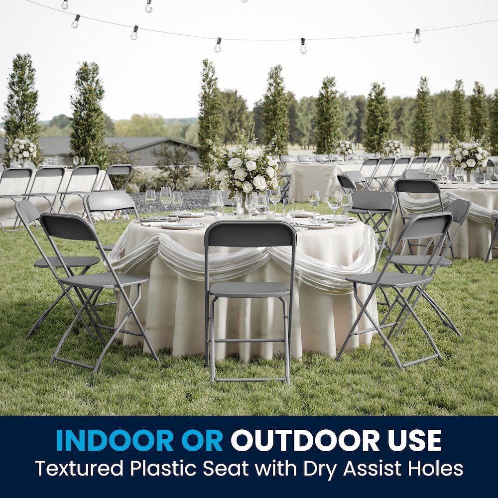 HERCULES Series 650 lb. Capacity Premium Grey Plastic Folding Chair. Picture 2