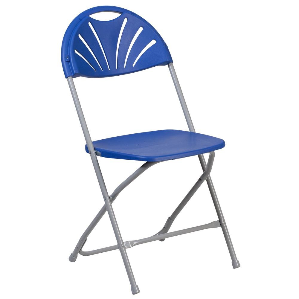 HERCULES Series 650 lb. Capacity Blue Plastic Fan Back Folding Chair. Picture 1