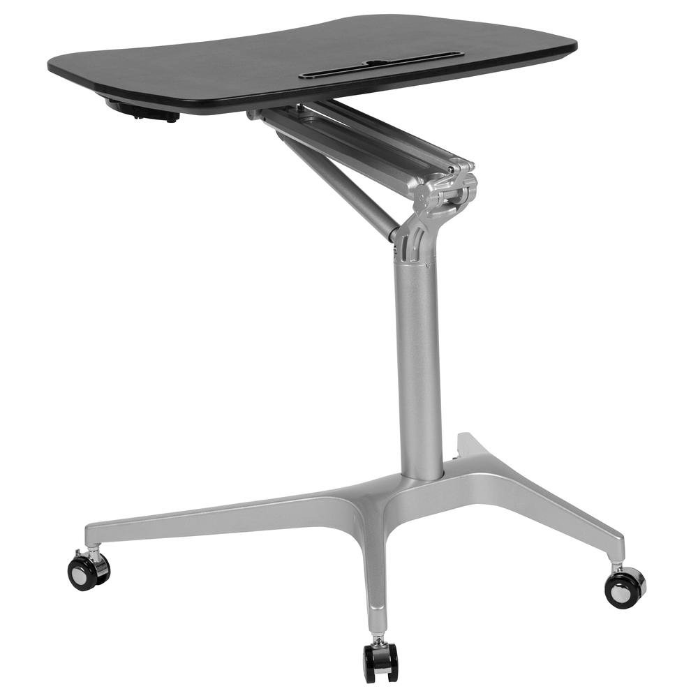 Mobile Sit-Down, Stand-Up Black Computer Desk with 28.25"W Top (Range 29" - 41"). Picture 1
