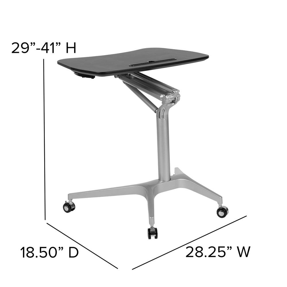 Mobile Sit-Down, Stand-Up Black Computer Desk with 28.25"W Top (Range 29" - 41"). Picture 4