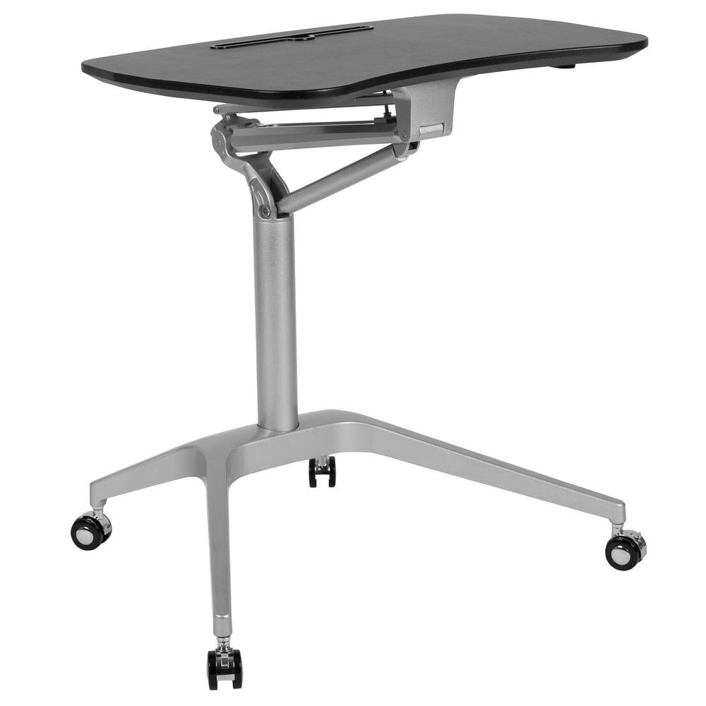 Mobile Sit-Down, Stand-Up Black Computer Desk with 28.25"W Top (Range 29" - 41"). Picture 5
