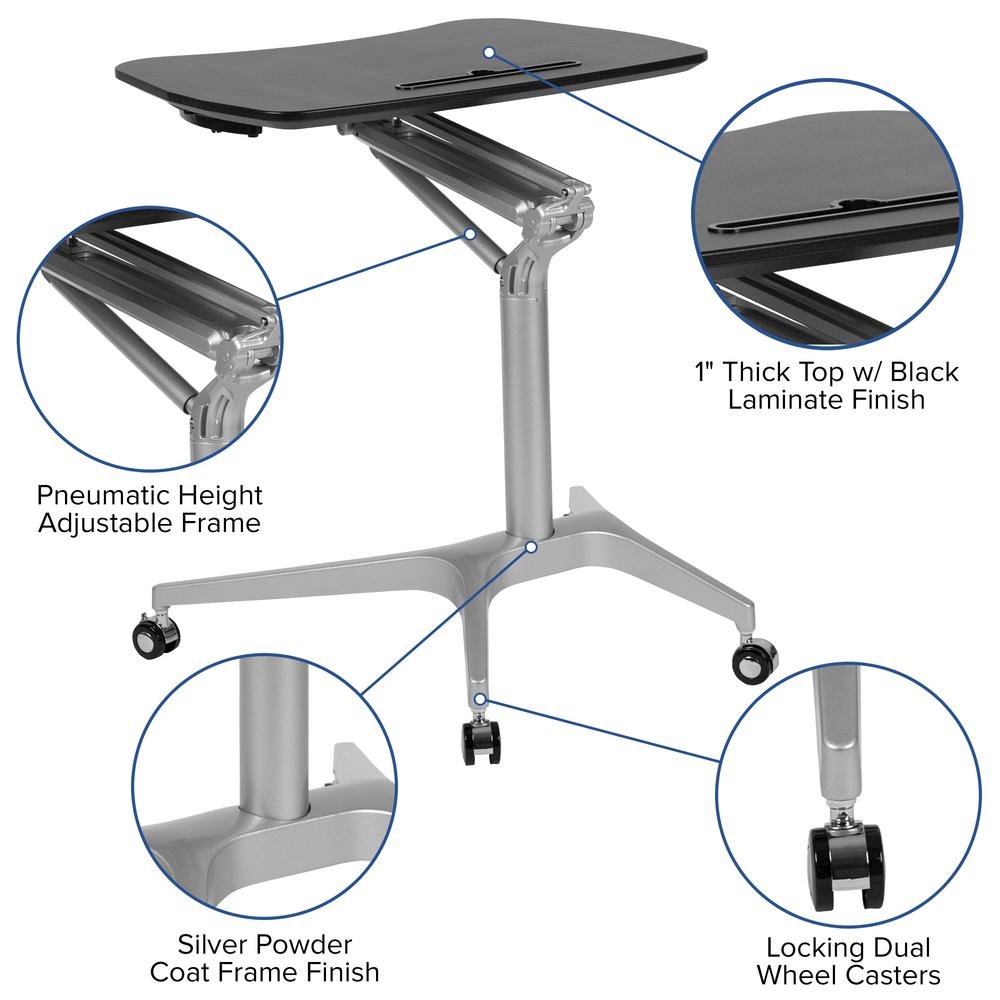 Mobile Sit-Down, Stand-Up Black Computer Desk with 28.25"W Top (Range 29" - 41"). Picture 3