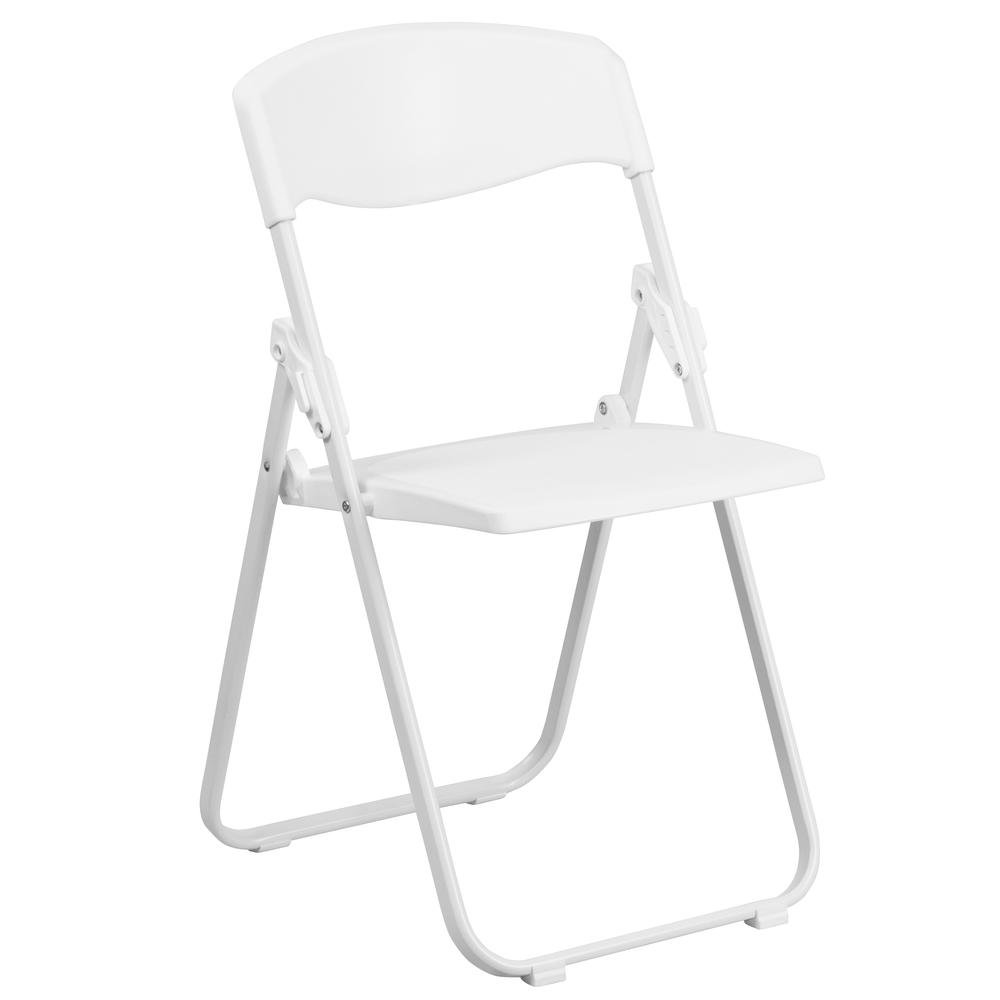 HERCULES Series 500 lb. Capacity Heavy Duty White Plastic Folding Chair with Built-in Ganging Brackets. Picture 1