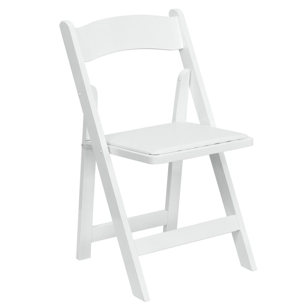 HERCULES Series White Wood Folding Chair with Vinyl Padded Seat. Picture 1