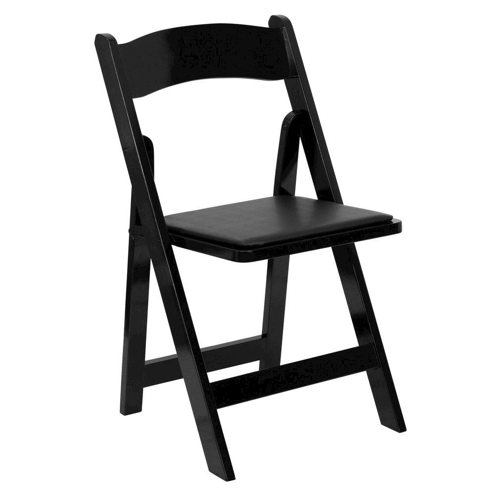 HERCULES Series Black Wood Folding Chair with Vinyl Padded Seat. Picture 1