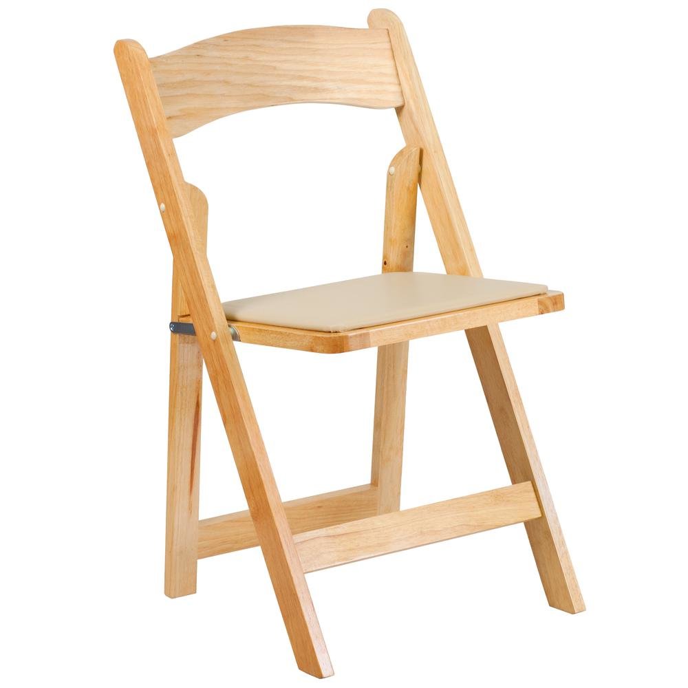 HERCULES Series Natural Wood Folding Chair with Vinyl Padded Seat. Picture 1