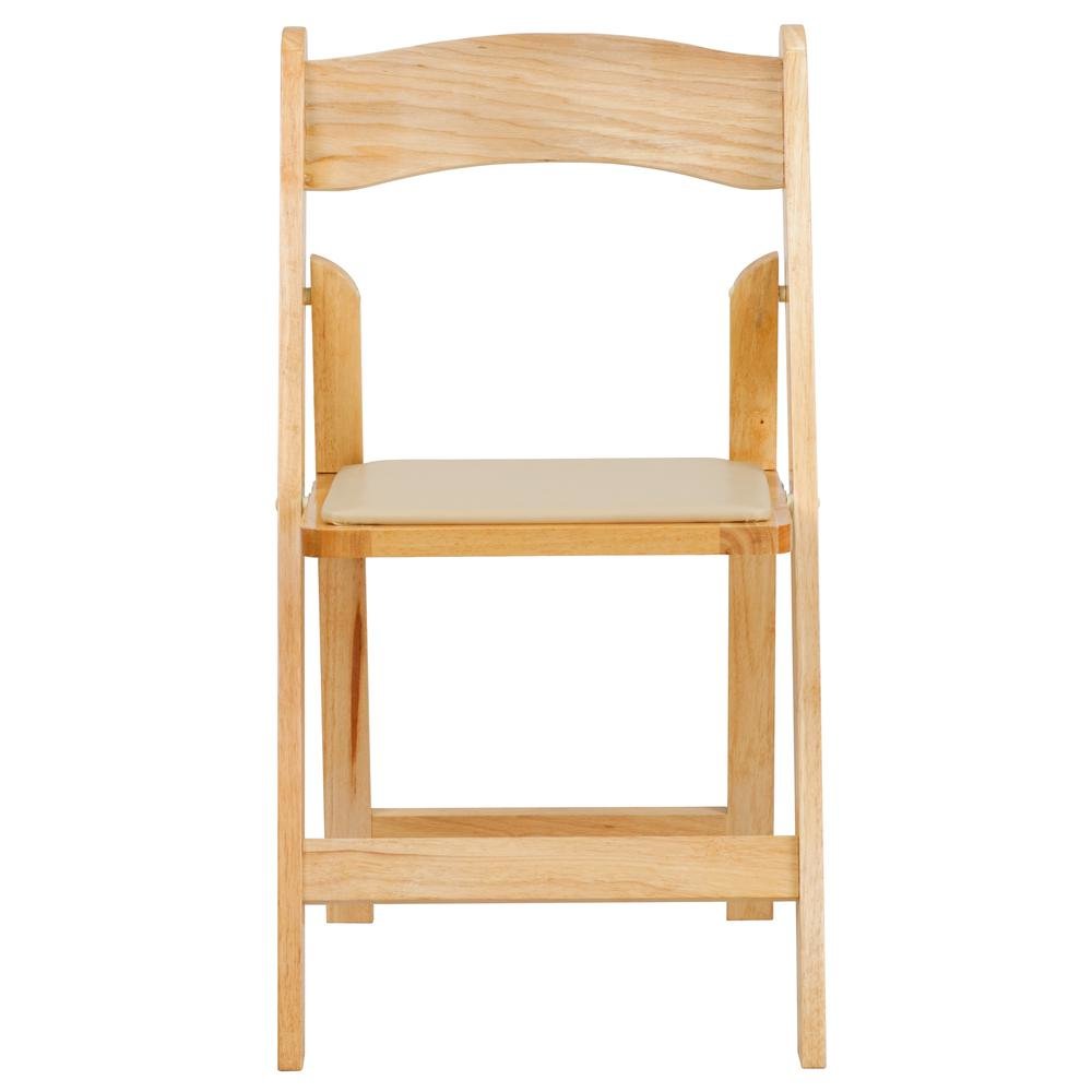 HERCULES Series Natural Wood Folding Chair with Vinyl Padded Seat. Picture 4