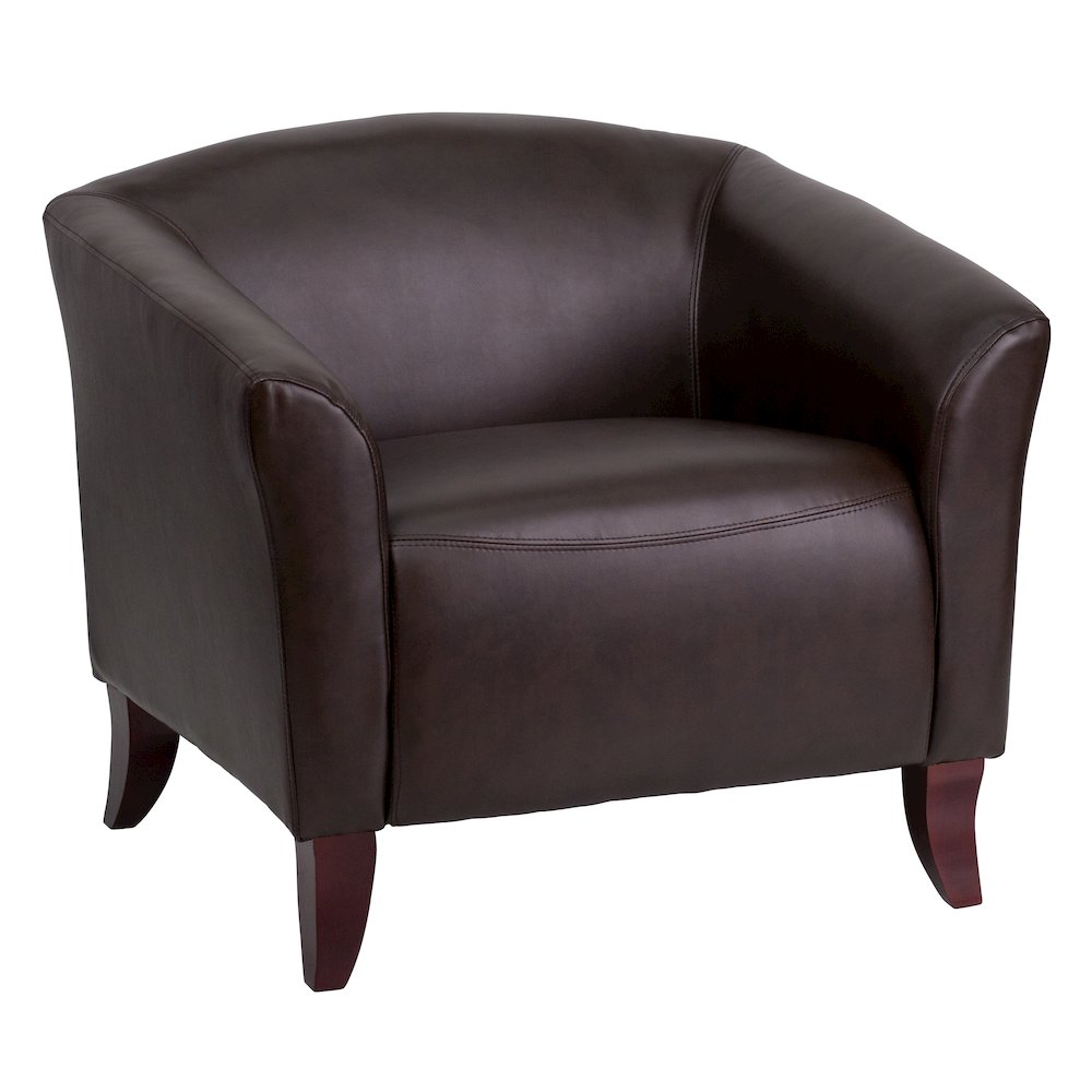 Brown LeatherSoft Chair with Cherry Wood Feet. Picture 1
