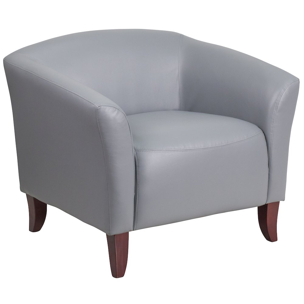 Gray LeatherSoft Chair with Cherry Wood Feet. Picture 1
