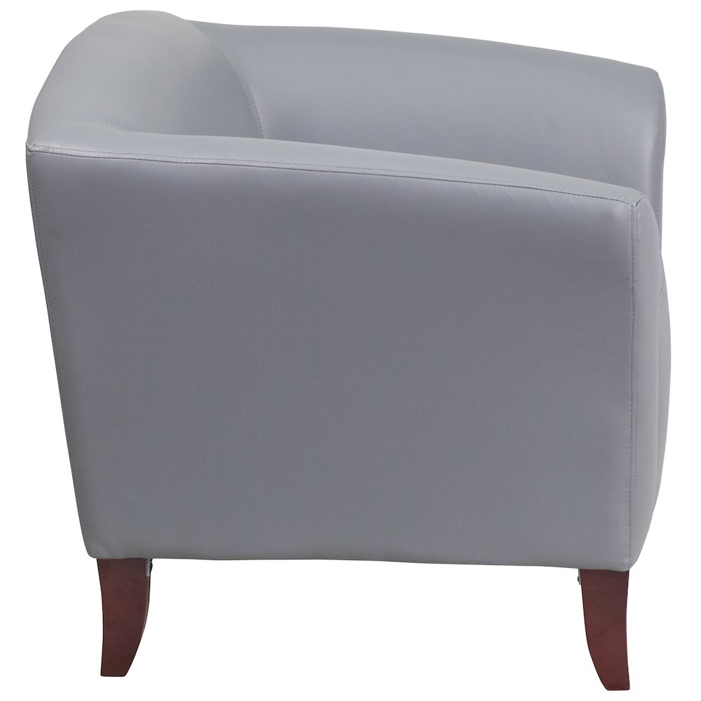 Gray LeatherSoft Chair with Cherry Wood Feet. Picture 2