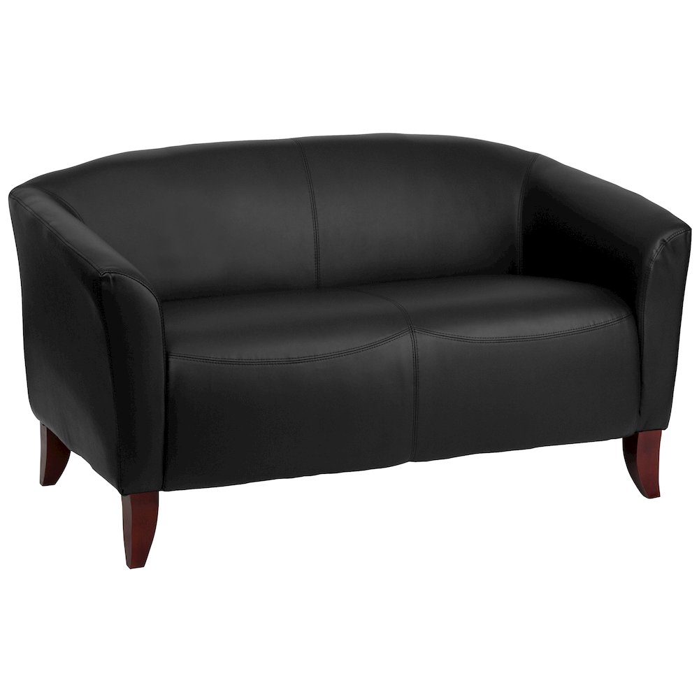Black LeatherSoft Loveseat with Cherry Wood Feet. Picture 1