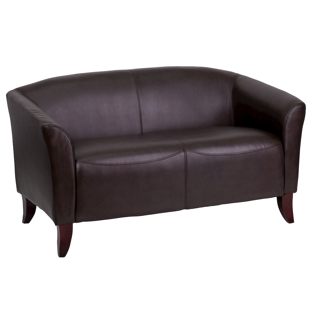 Brown LeatherSoft Loveseat with Cherry Wood Feet. Picture 1