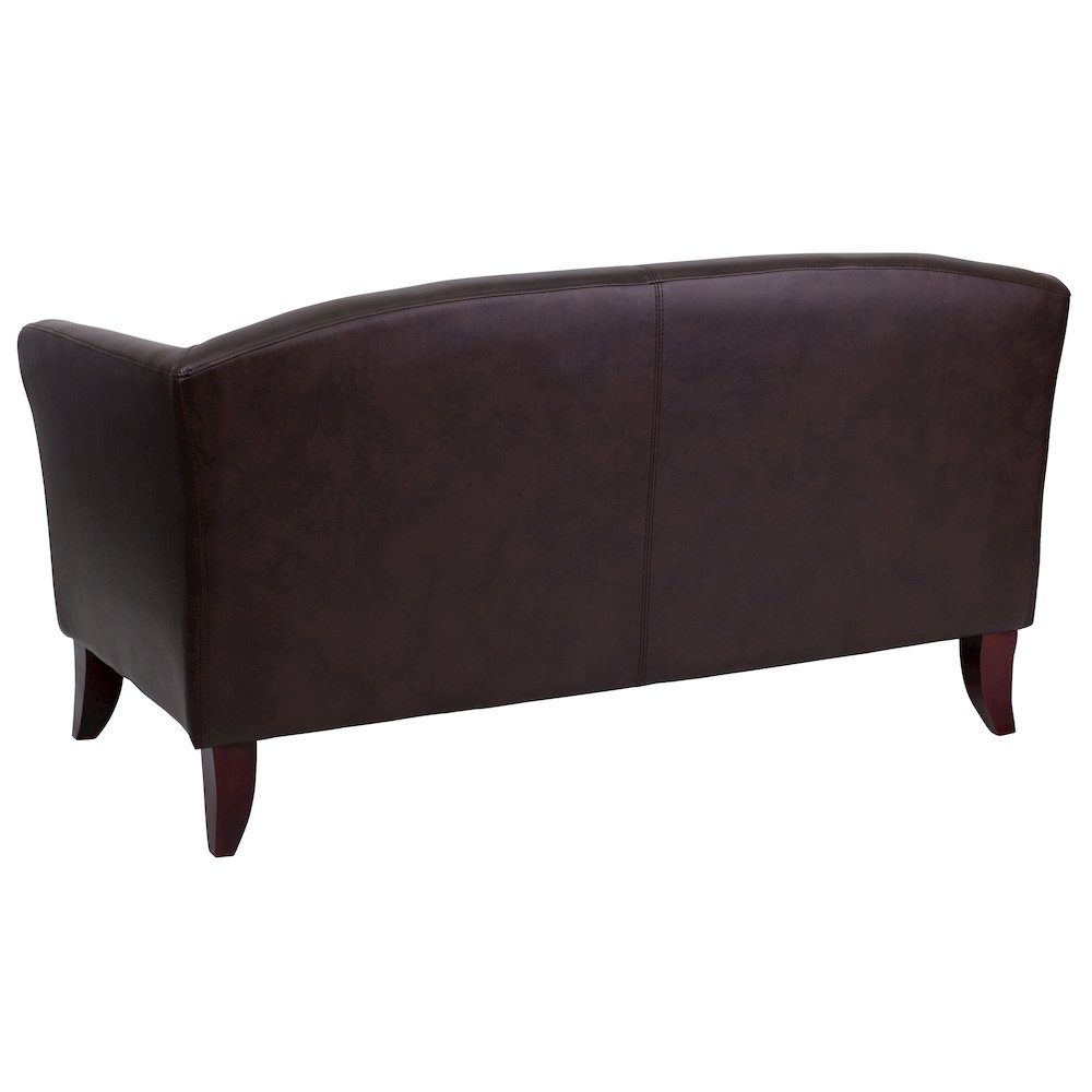 Brown LeatherSoft Loveseat with Cherry Wood Feet. Picture 2