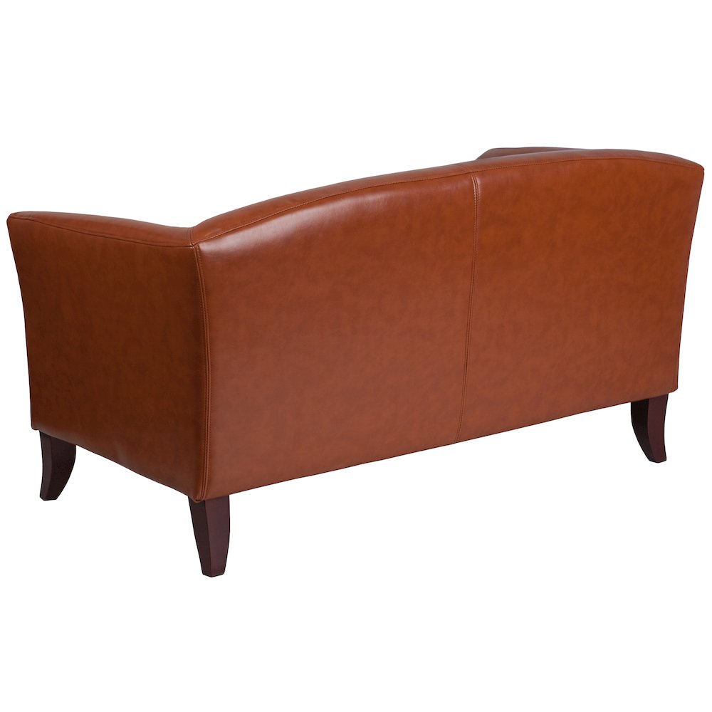 Cognac LeatherSoft Loveseat with Cherry Wood Feet. Picture 2